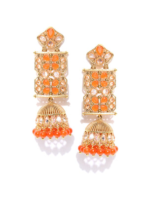Orange Gold Plated Jhumki Earrings