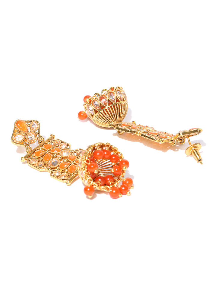Orange Gold Plated Jhumki Earrings