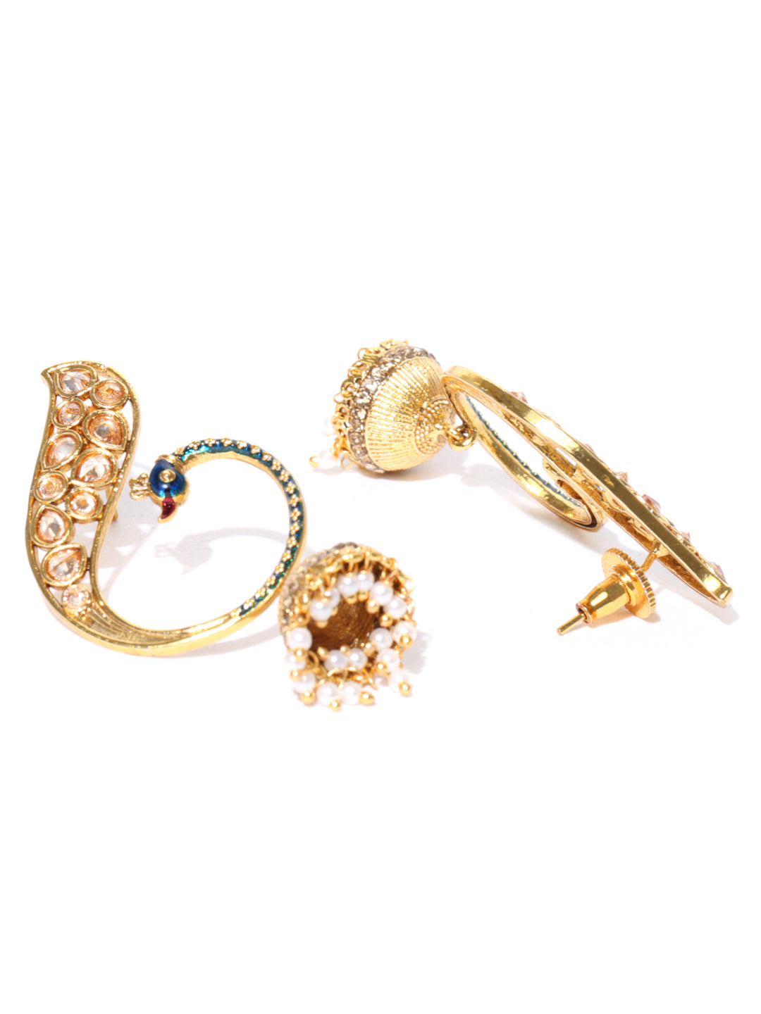 Gold-Plated Stones Studded Peacock Inspired Jhumka Earrings