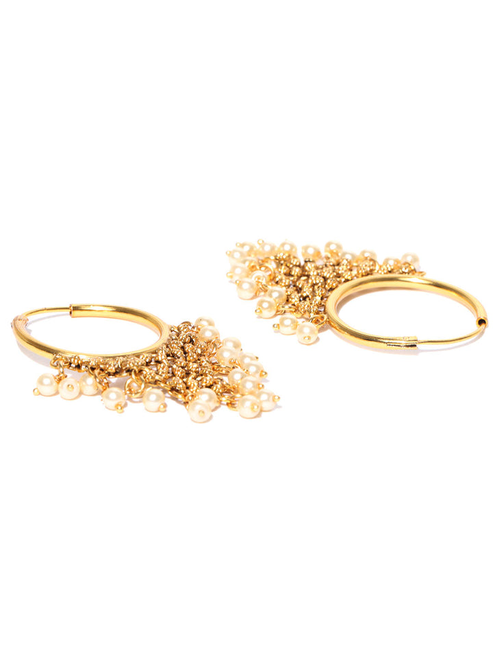 Gold Plated Traditional Pearl Polki Hoop Earrings