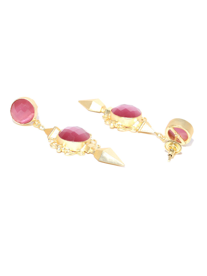 Gold Tone Earrings With Rediant Red Stone
