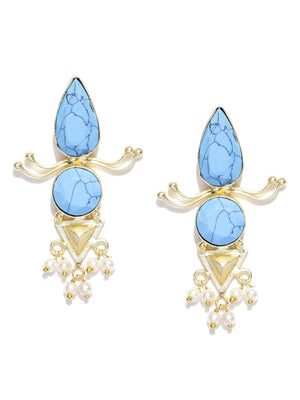 Squarish Crown Turquoise Earrings