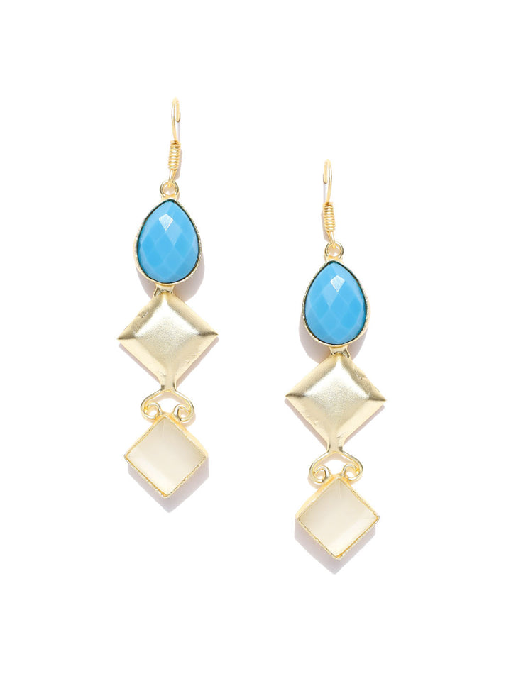 Turquoise Blue Gold Plated Rectangle Earrings