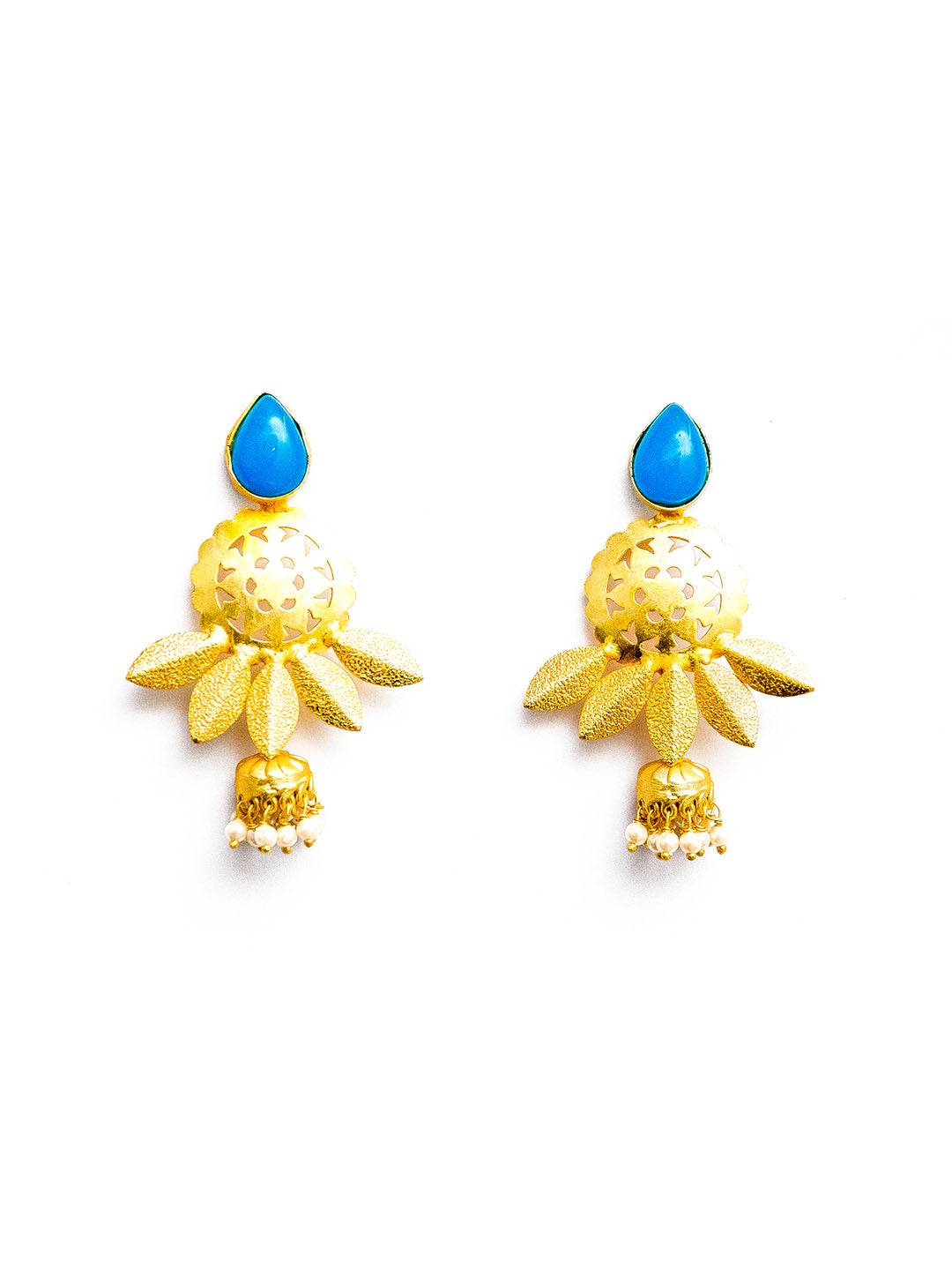 Turquoise Stone Gold Plated Engraved Earrings