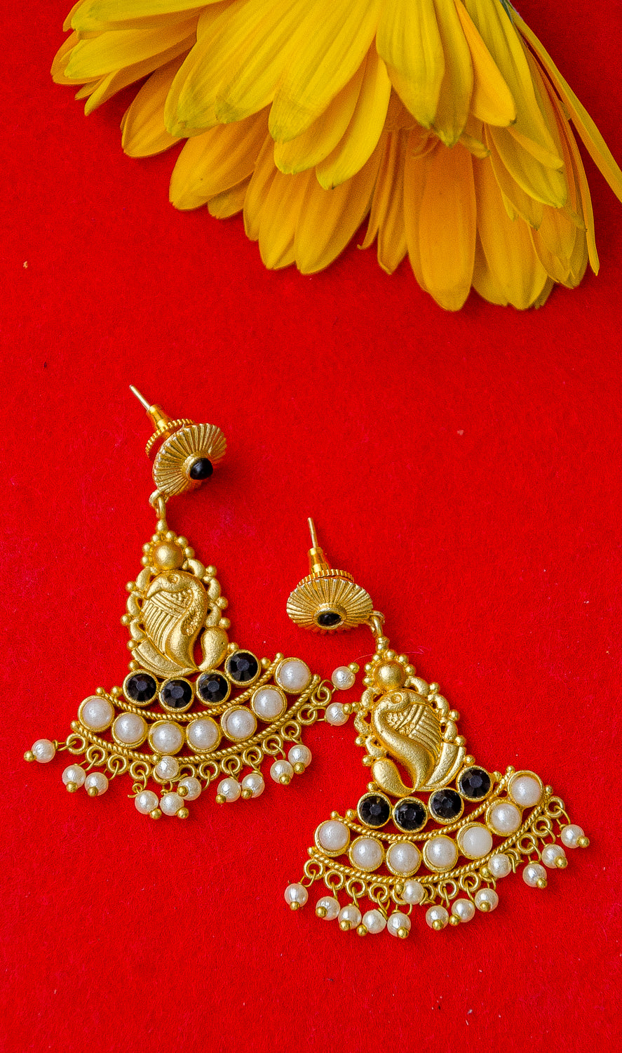 Gold Plated Peacock Inspired Teadrop Earrings