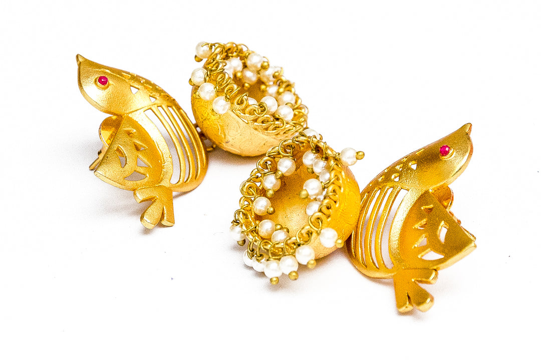 Gold Plated Flying Bird Jhumki Earrings