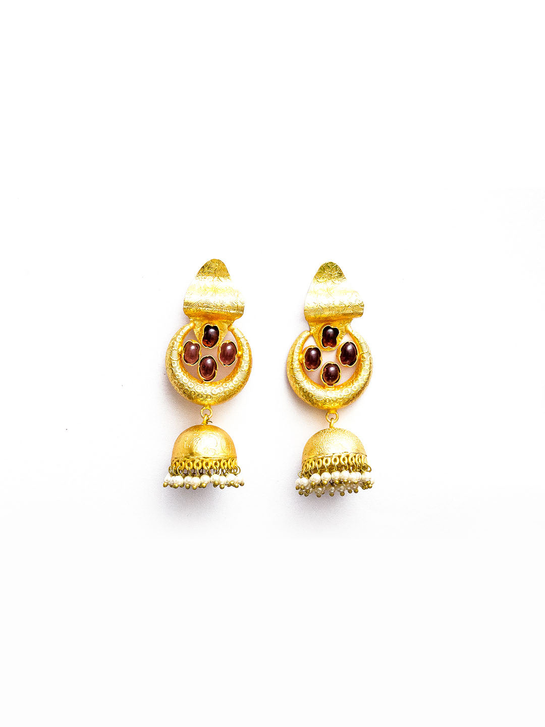 Gold Plated Engraved Jhumki Earrings