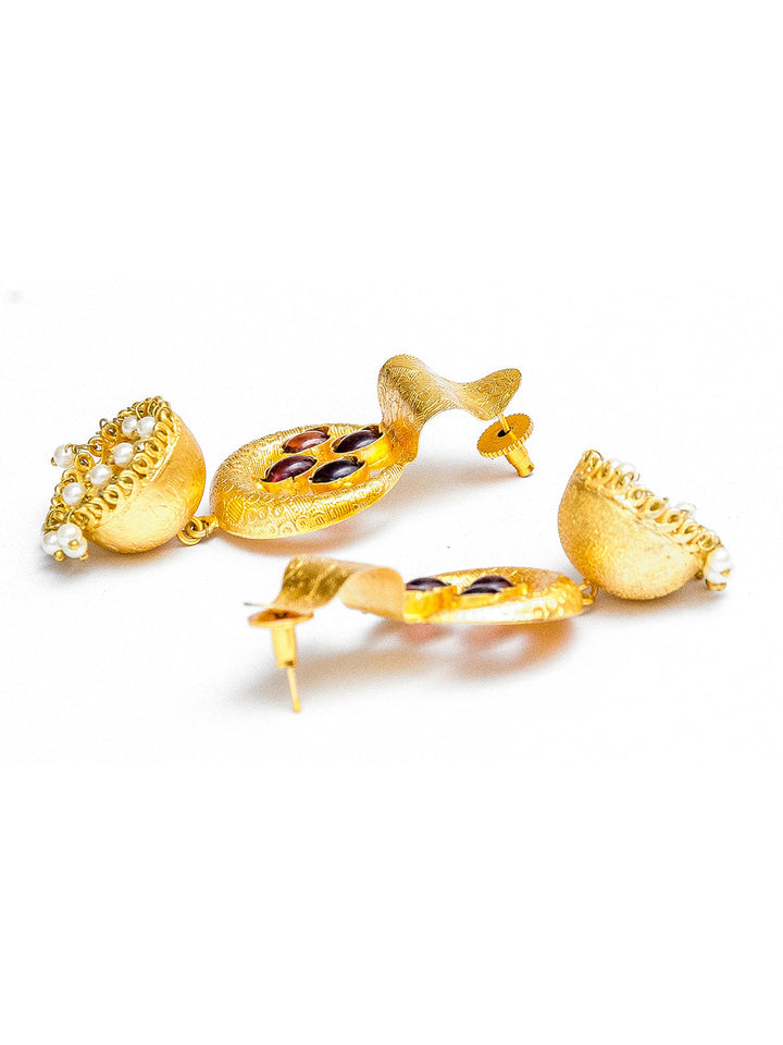 Gold Plated Engraved Jhumki Earrings