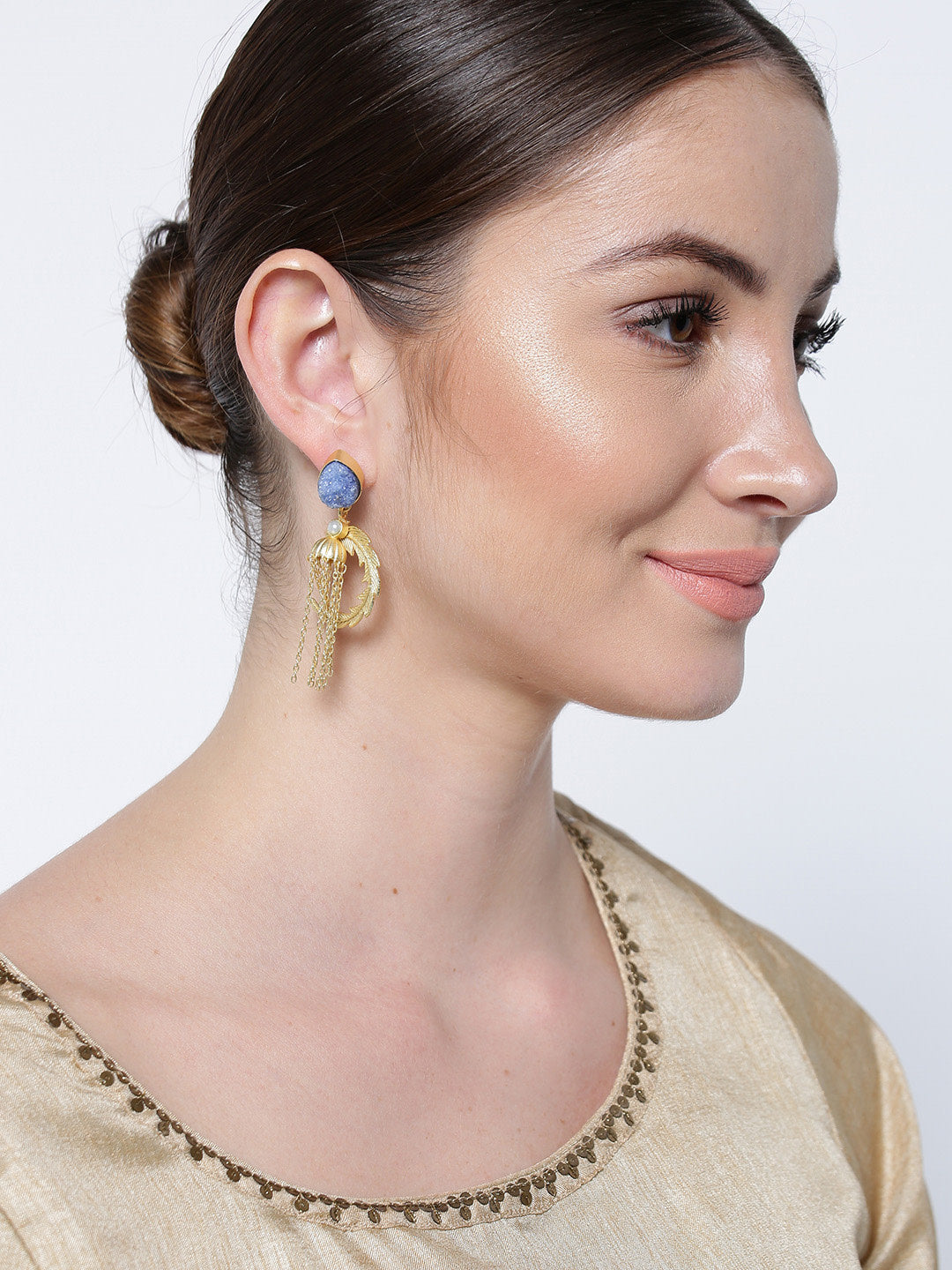 Gold-Toned Drozy Stone Tassel Leaf Earrings