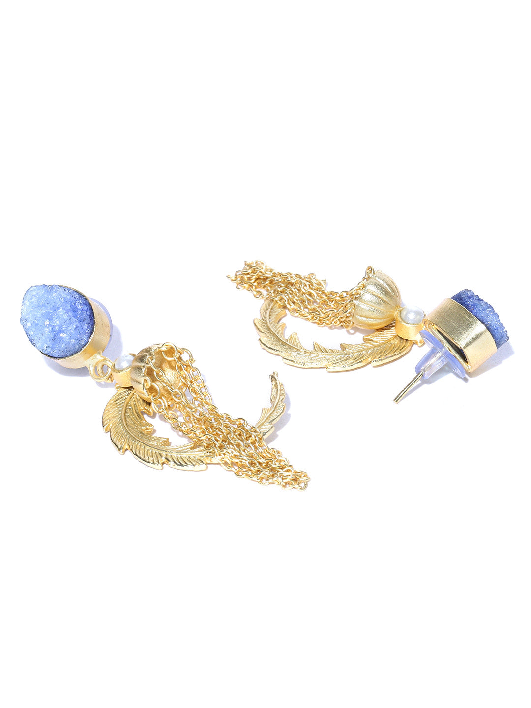 Gold-Toned Drozy Stone Tassel Leaf Earrings