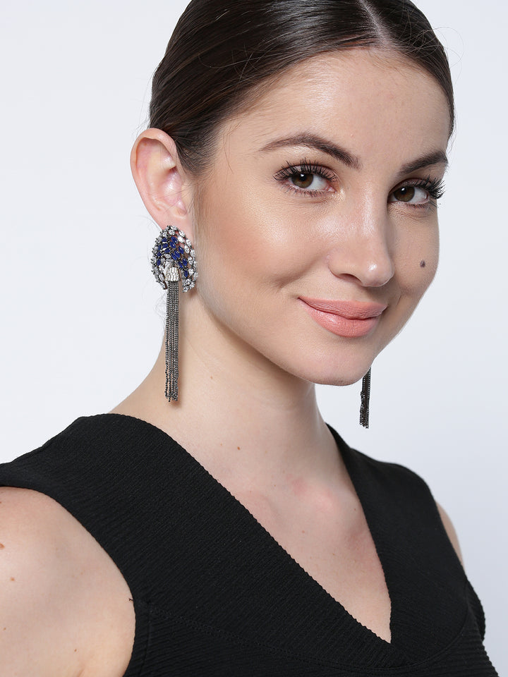Blue & White Crystal Tassel Earrings