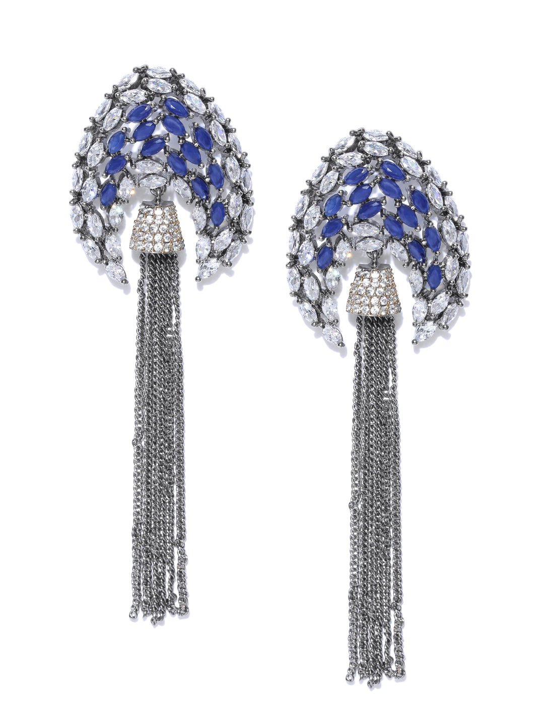 Blue & White Crystal Tassel Earrings