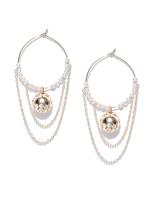 Pearl Drop Hoop Bali Earrings