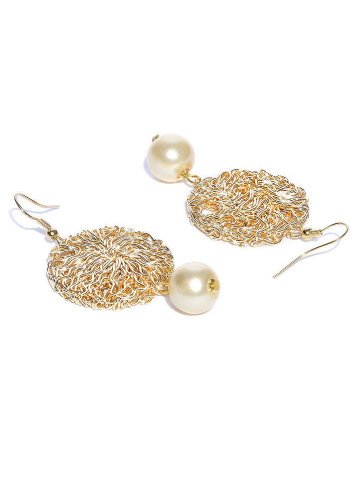 Gold Massed Wired Pearl Drop Earrings