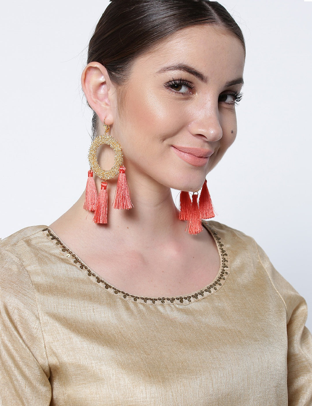 Gold Massed Wired Tasselled Earrings