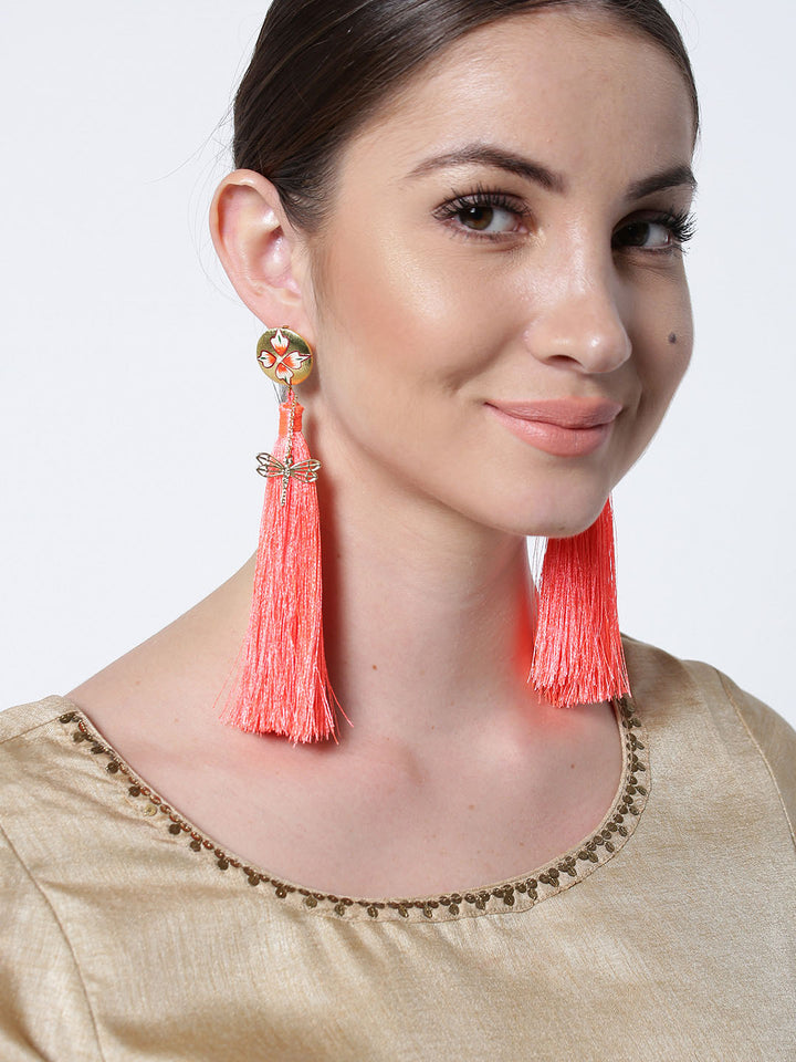 Orange Long Tasseled Earrings for Women & Girls