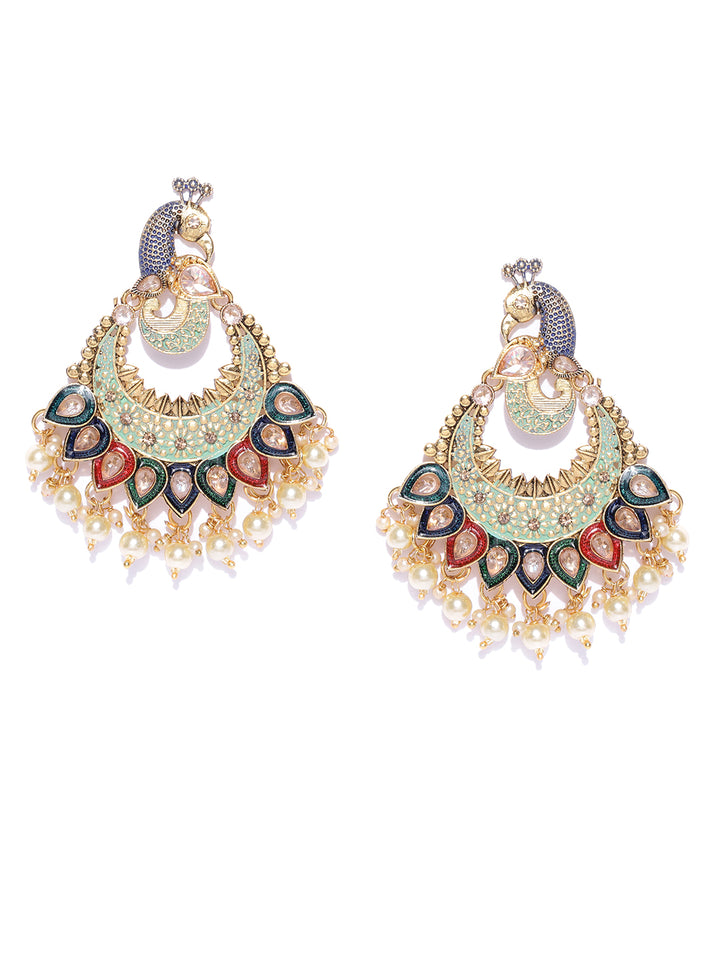 Gold Plated Green Peacock Inspired Party Wear Earrings