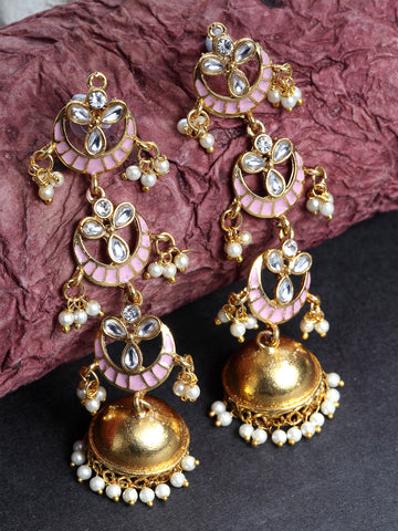 HandPainted Pink Kundan Earring