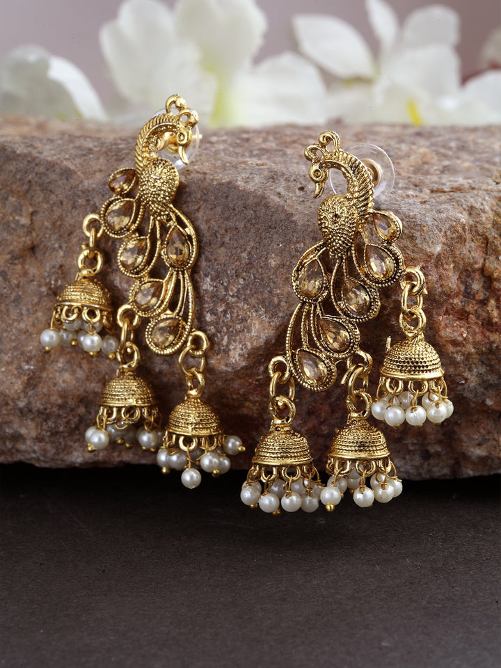 Peacock Shaped Gold Plated Earring With Jhumki