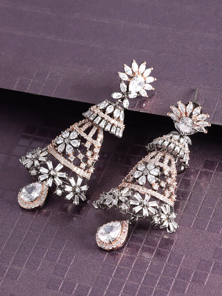 Designer Stone Studded Double Tone Bell Shaped Drop Earring For Women And Girls
