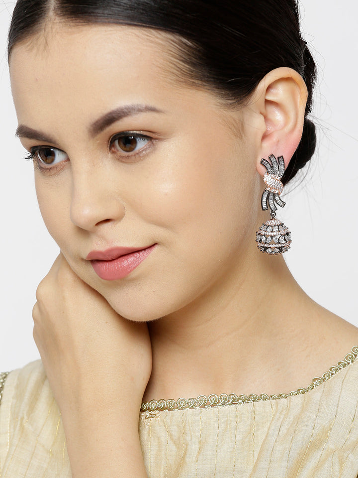 Designer Stone Studded Double tone Ball Shaped Drop Earring For Women And Girls