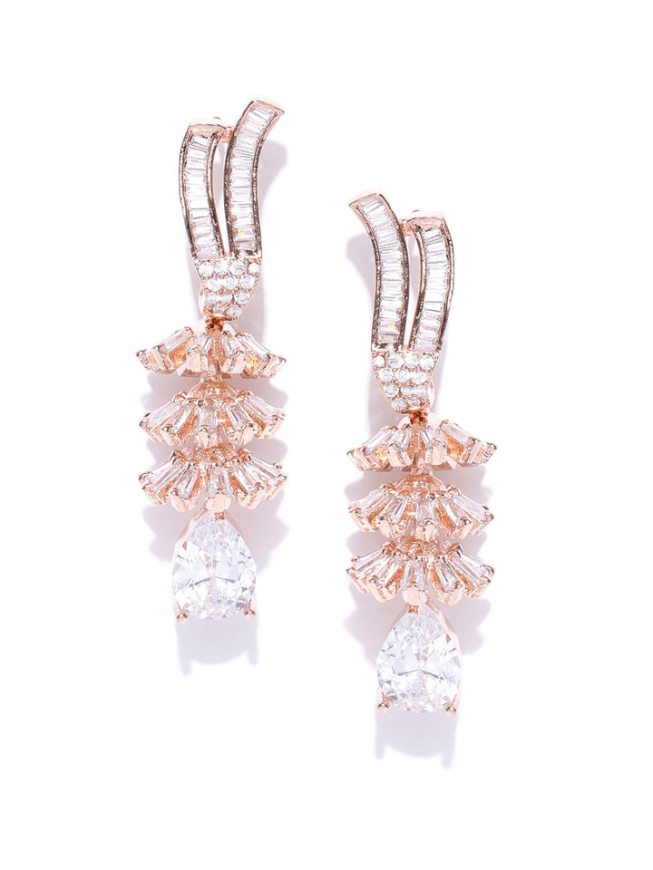 Sparkling Rose Gold American Diamond Drop Earring For Women And Girls