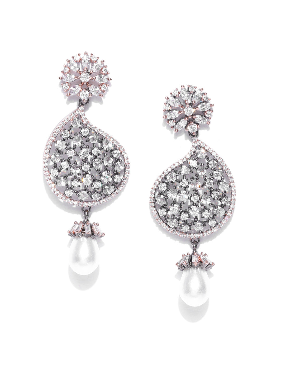 Stylish Tear Drop Shaped Stone Studded Earring With Pearl Drop For Women And Girls