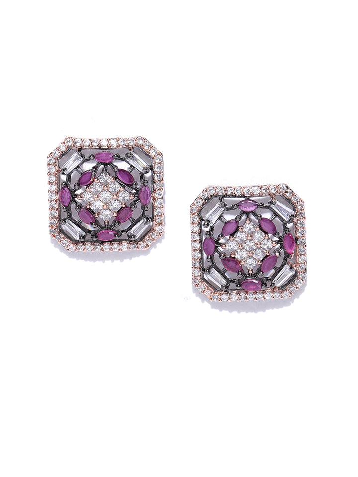 Charming Geometric Shaped Pink And White American Diamond Stud Earring For Women And Girls
