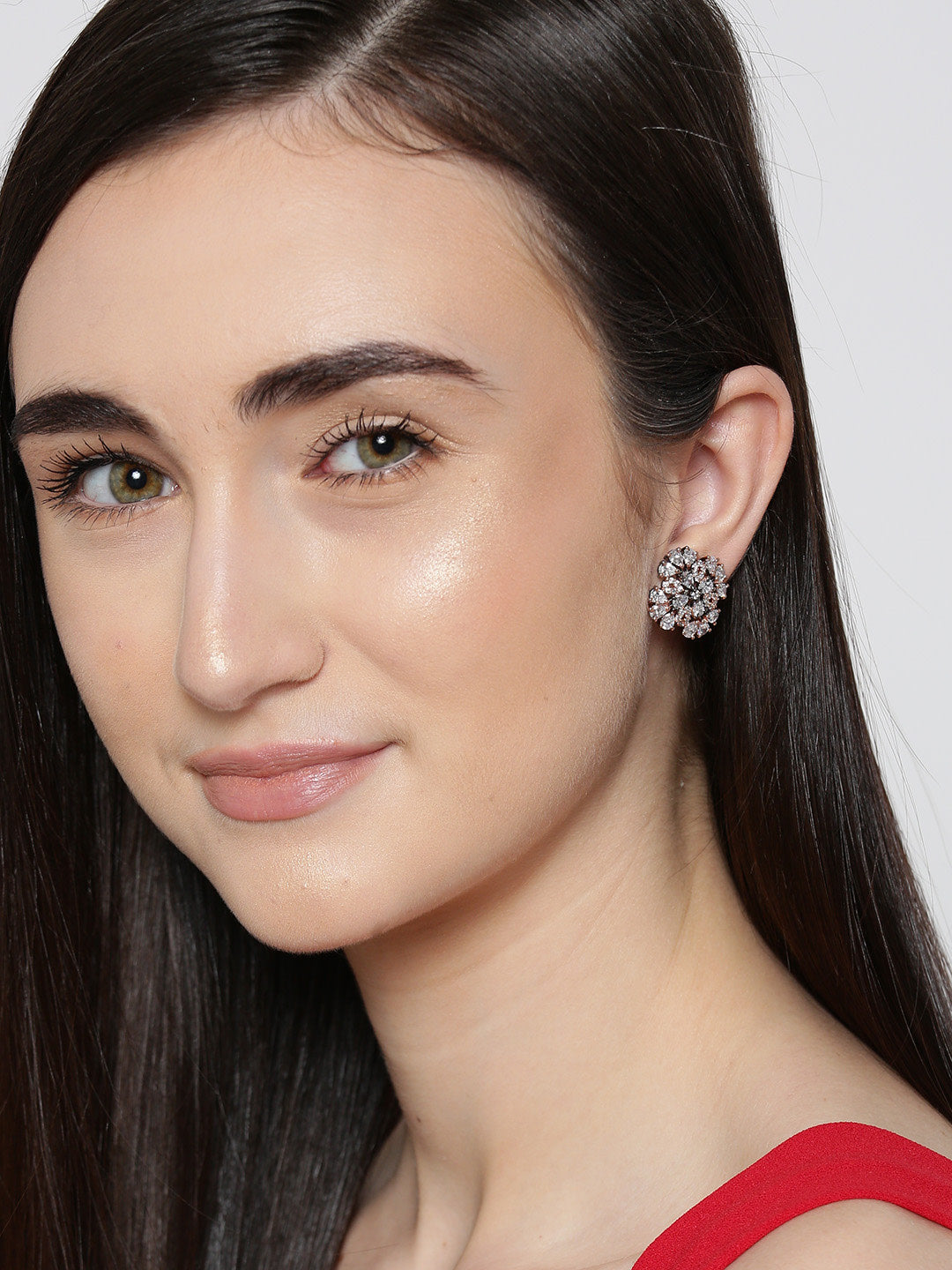 Designer Rose Gold Plated American Diamond Stud Earring For Women And Girls