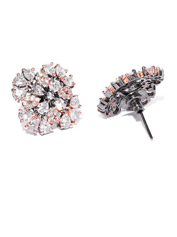 Designer Rose Gold Plated American Diamond Stud Earring For Women And Girls