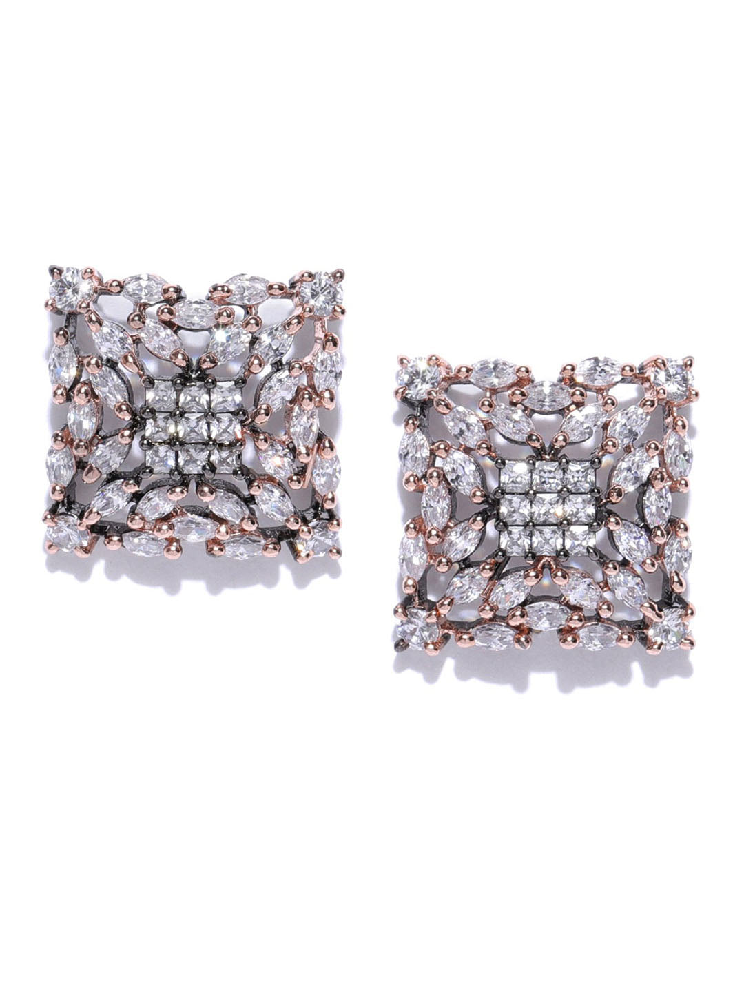 Sparkling Rose Gold Plated Geometric Shaped American Diamond Stud Earring For Women And Girls