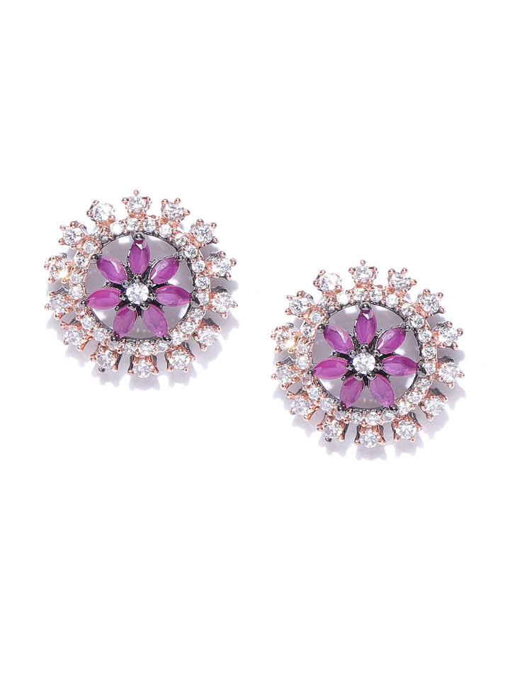 Designer Round Shape Floral American Diamond Stud Earring For Women And Girls