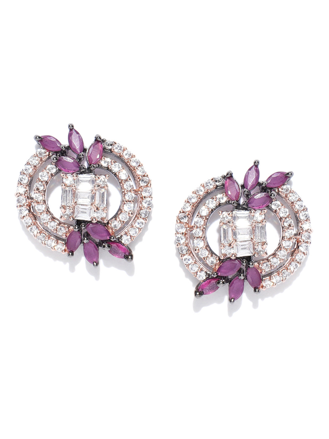 Stylish Round Shaped Pink And White American Diamond Stud Earring For Women And Girls