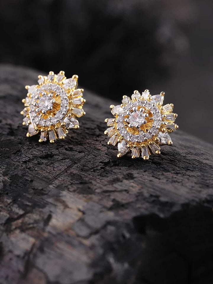 Designer Gold Plated American Diamond Stud Earring For Women And Girls