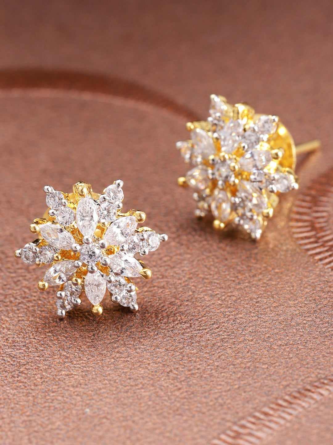 Stylish Gold Plated Floral American Diamond Stud Earring For Women And Girls