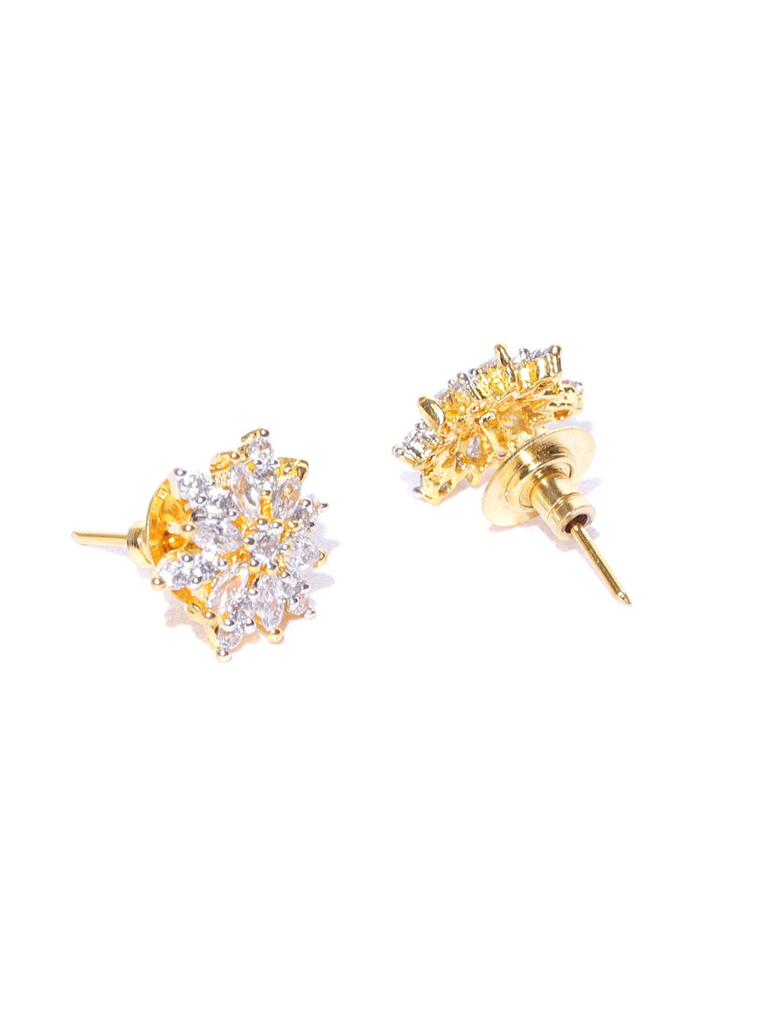 Stylish Gold Plated Floral American Diamond Stud Earring For Women And Girls