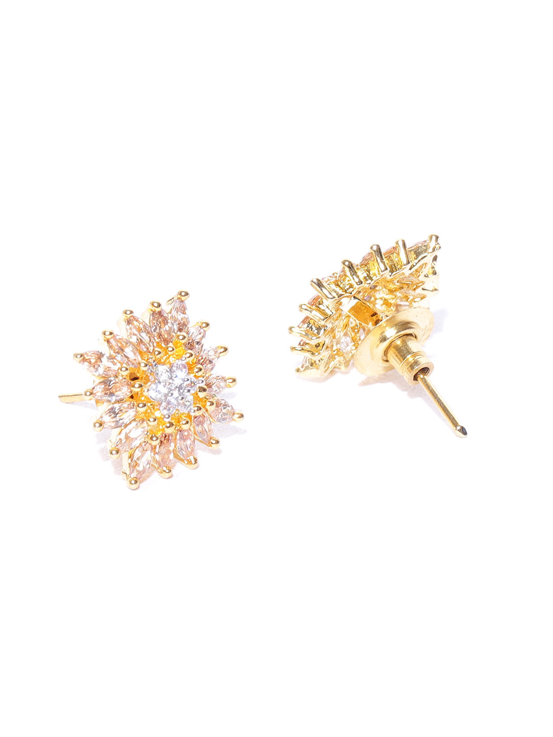 Classic Design Gold Plated American Diamond Stud Earring For Women And Girls