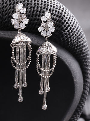 Sparkling Silver Plated American Diamond Jhumha type Earring For Women And Girls