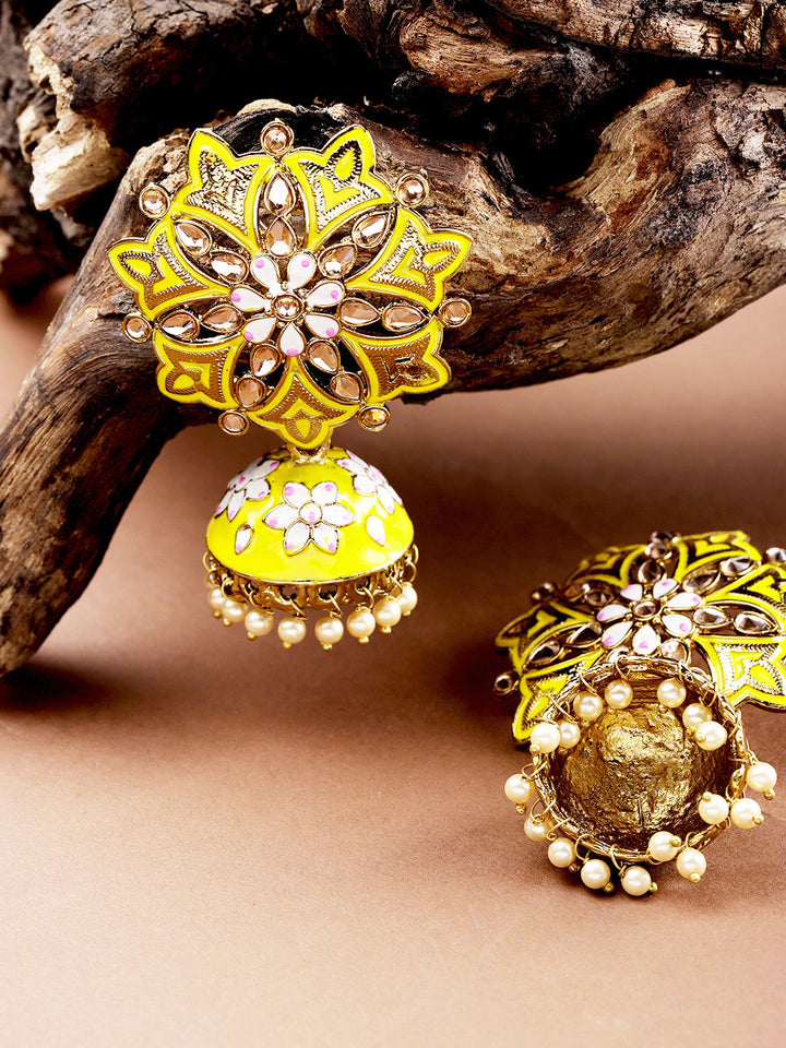 Classic Floral Shaped Yellow Jhumka Earring For Women And Girls