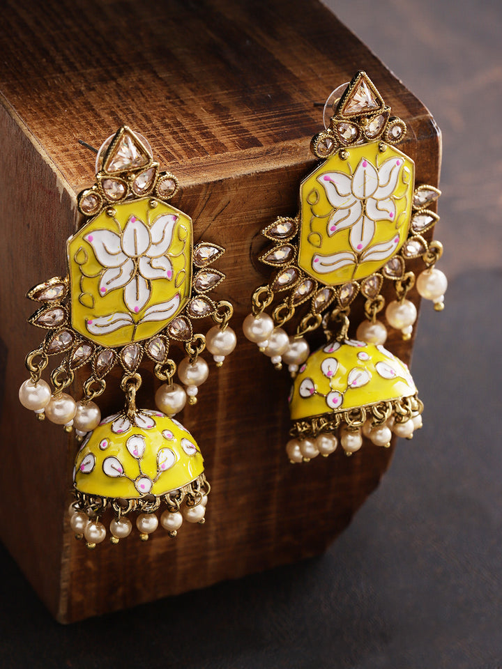 Hand Crafted Gold plated Yellow Jhumka earring For Women And Girls