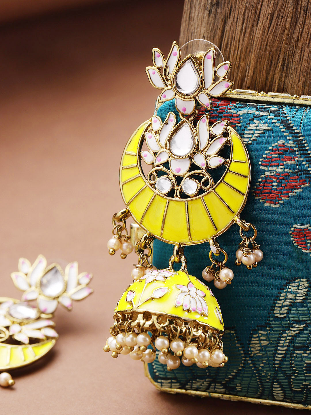 Handpainted Gold Plated Yellow lotus Inspired Jhumka Earring For Women And Girls