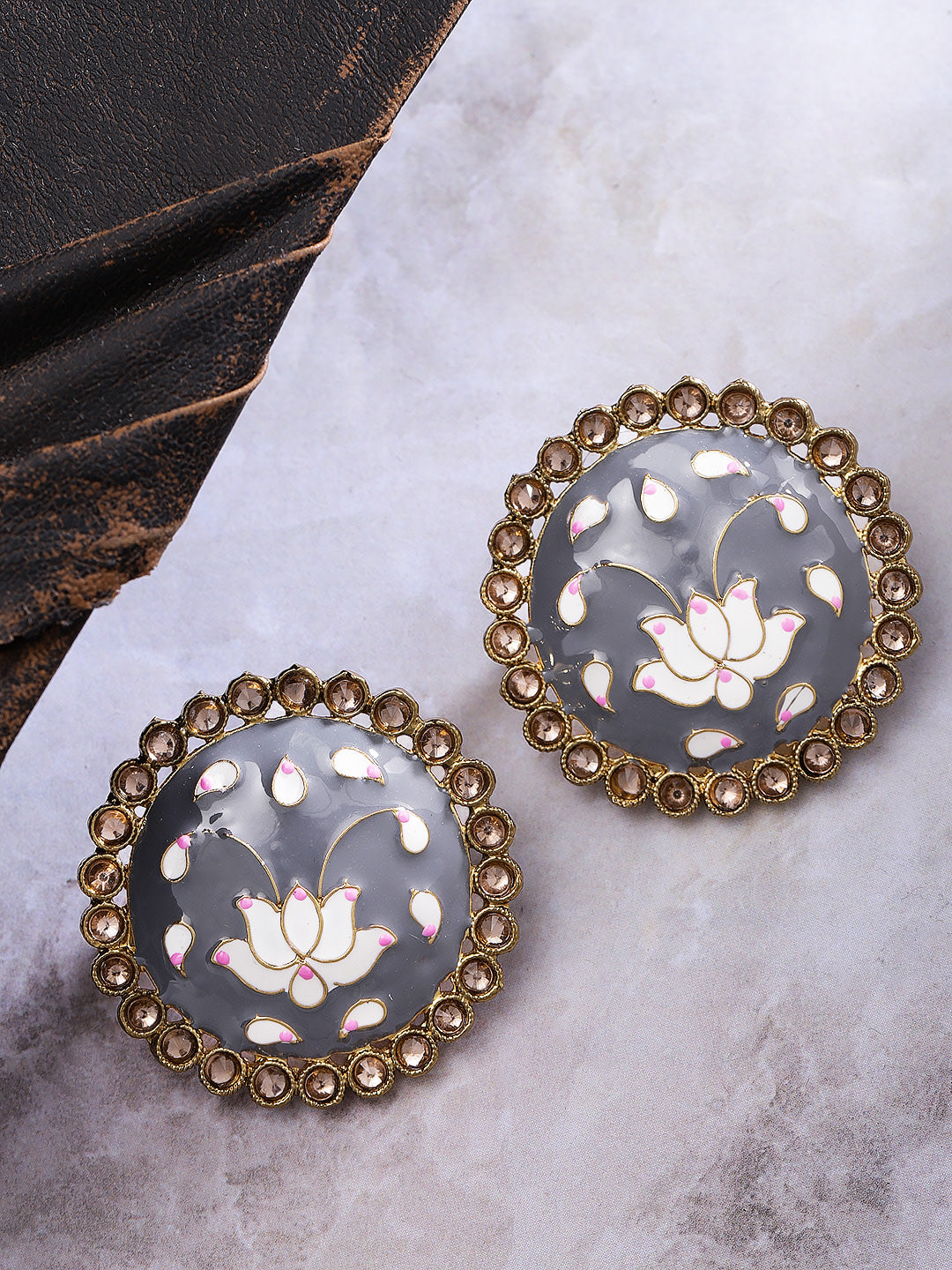 Handpainted Gold Plated Grey Earring For Women And Girls