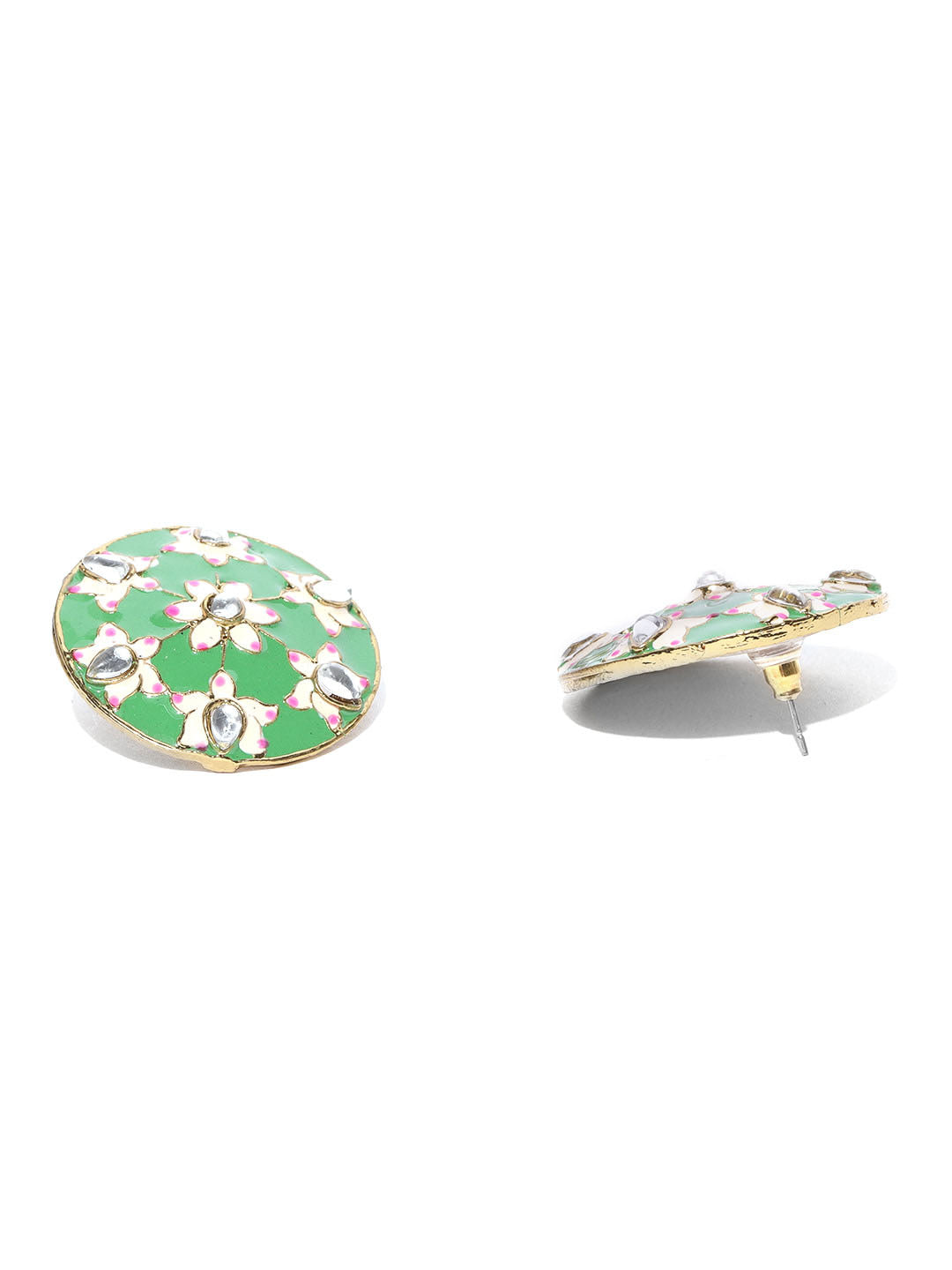Hand Painted Round Green Colour Floran Stud Earring For Women And Girls