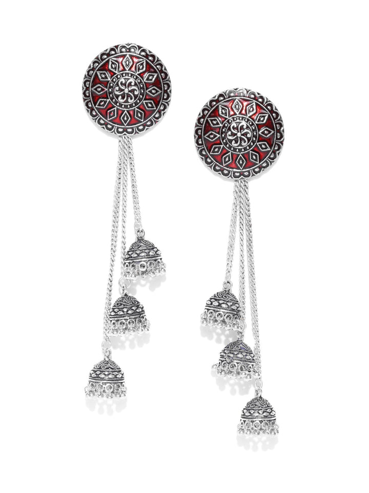 Red German Silver Long Jhumki Earring For Women and Girls