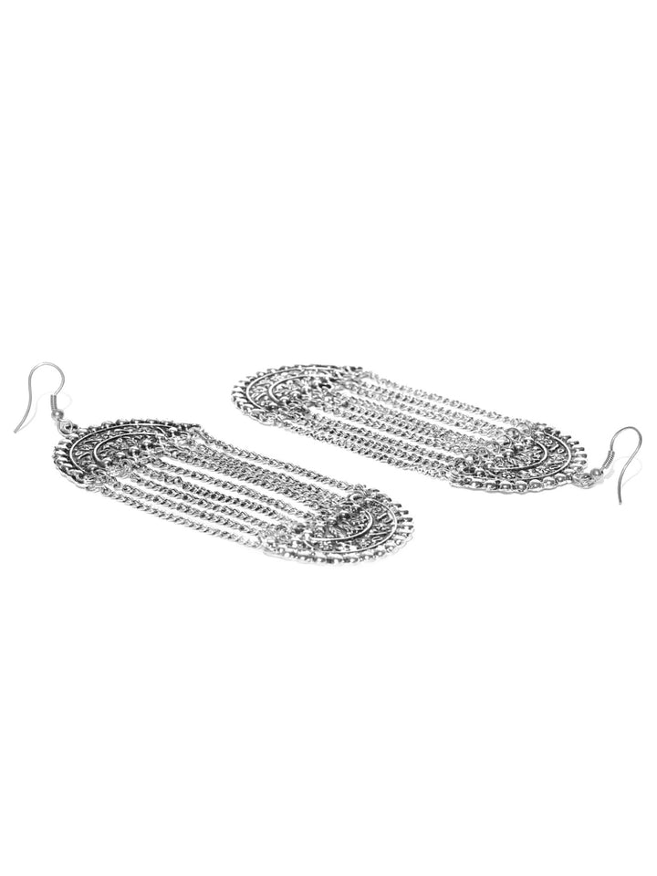 Designer Fancy German Silver Oxidized Tasselled Earrings For Women And Girls