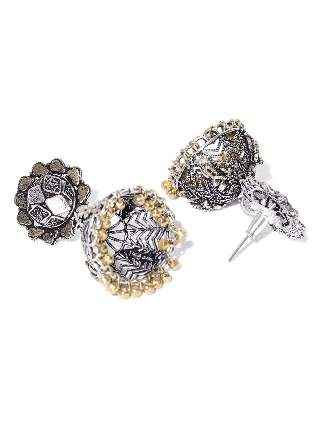 Designer German Silver With Golden Colour Jhumki Earrings For Women And Girls