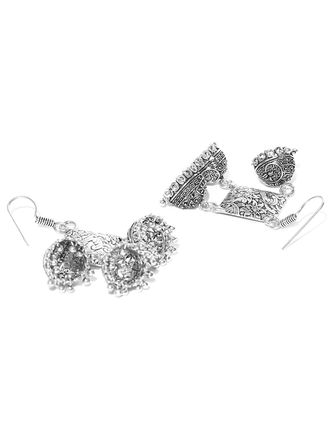 German Silver Square Shape With Triple Jhumki Drop Earrings For Women And Girls