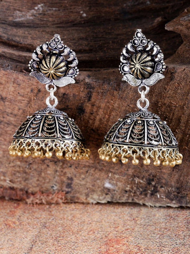 German Silver With Gold Tone Components Jhumka Earrings For Women And Girls