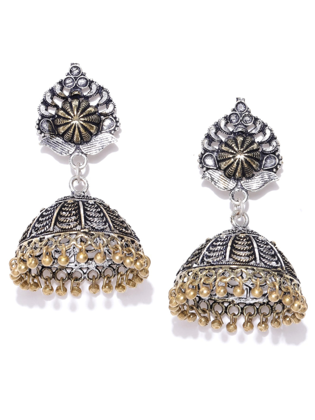 German Silver With Gold Tone Components Jhumka Earrings For Women And Girls
