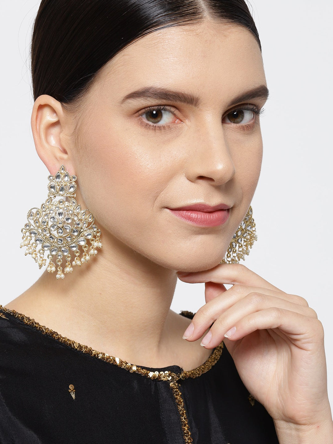 Designer Geometric Shape Gold Plated Kundan Stylish Earrings For Women And Girls
